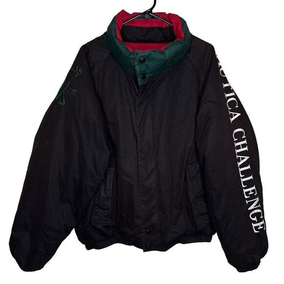 Rare Vintage NAUTICA CHALLENGE J Class Spell Out Sailing Jacket Hide Hood 90s XL - Picture 1 of 8